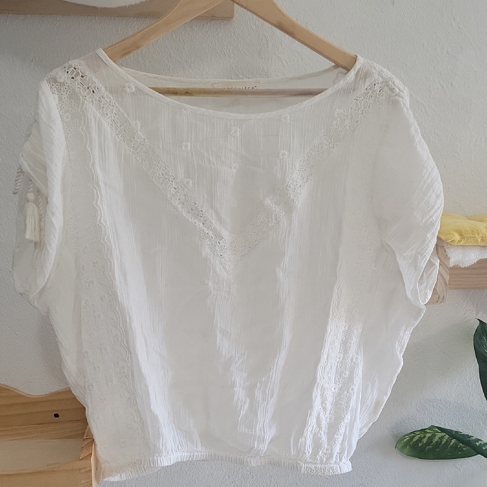 White Lace Trim Women's Top
